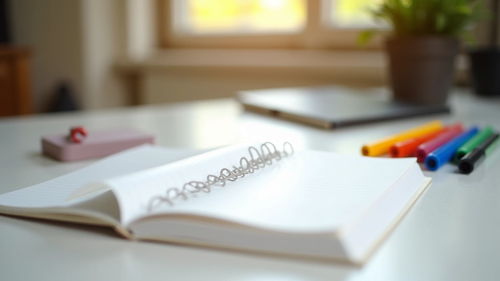 Notizbuch mit bunten Markierungen und aufgeschlagenen Seiten mit Zielplanung