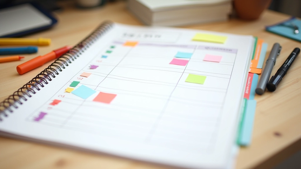 Kalender mit farbigen Markierungen für die Quartalsplanung und Reflexion